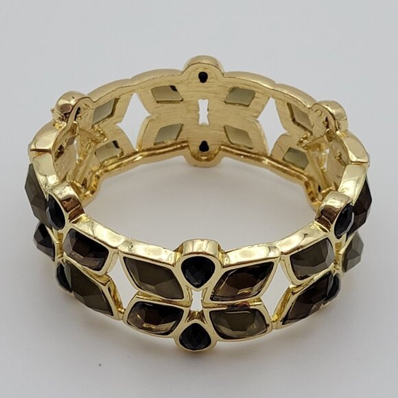 Gold-Tone Multicolor Faux Crystal Flower Link Stretch Bangle Bracelet 7 In Oval - Picture 2 of 6